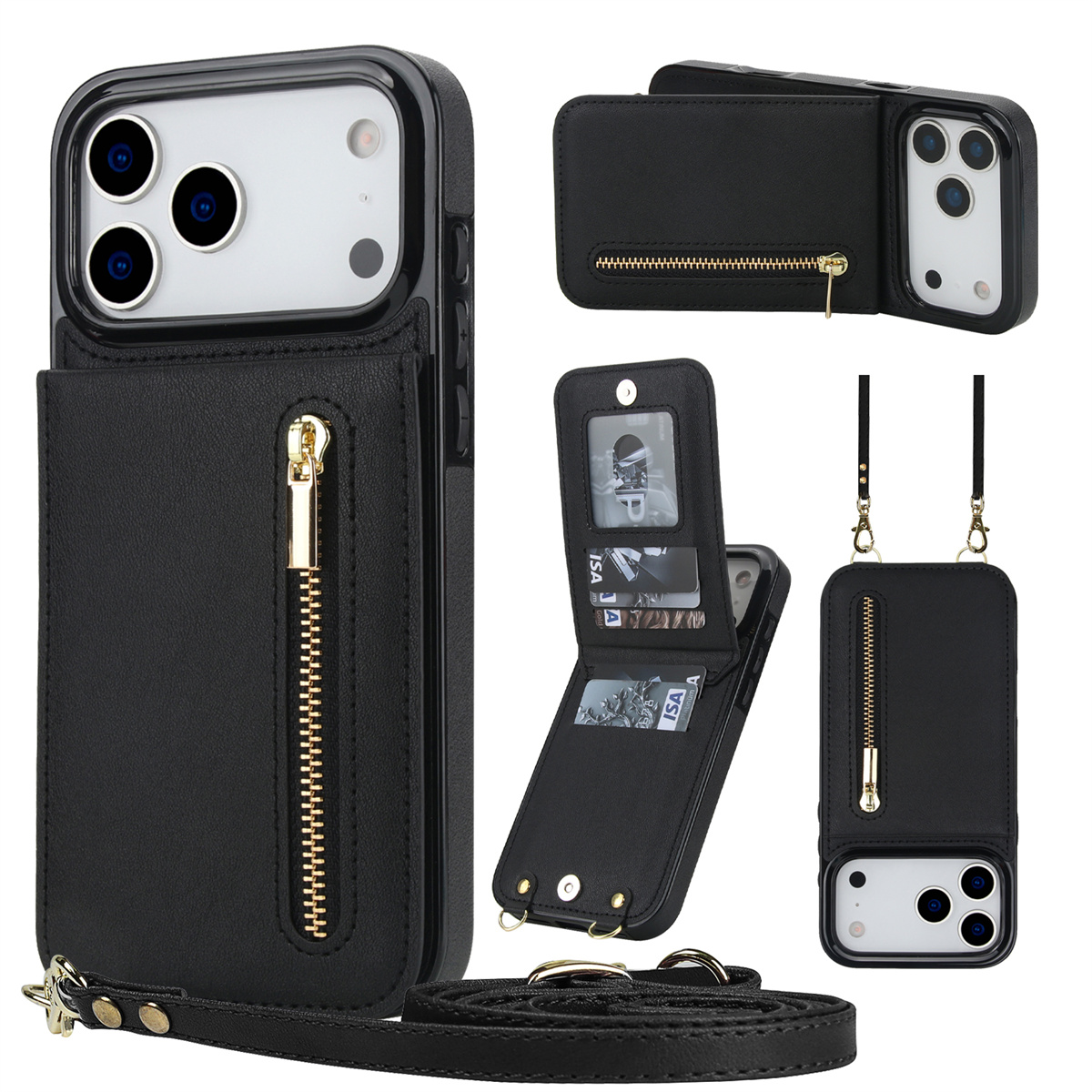 Leather Wallet Card Holder Phone Cover - Funda de cuero con cremallera y